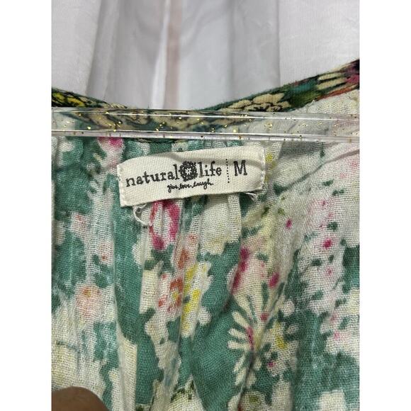 Natural Life Womens Sienna Floral Boho Mini Dress Sz M Puff Sleeve Cotton Gauze - Picture 4 of 11